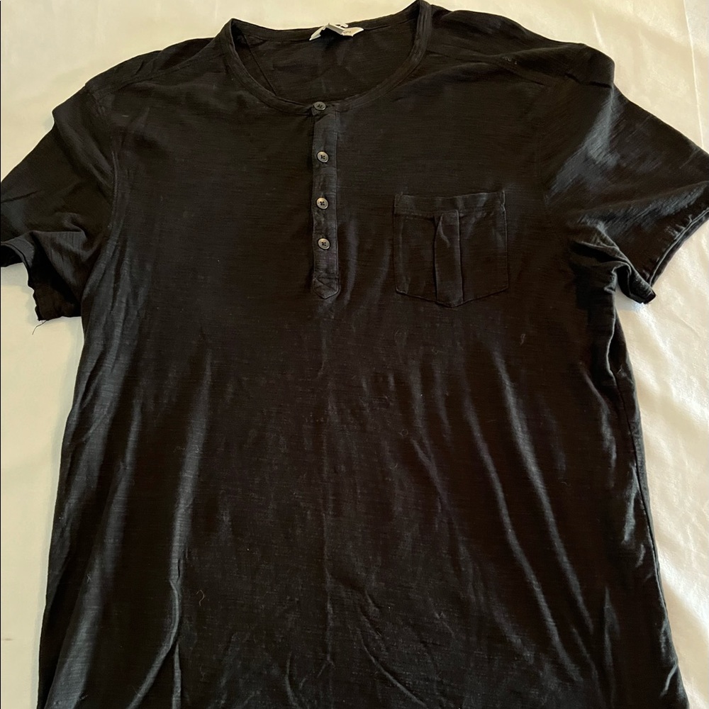 XL Calvin Klein Men Black Casual Shirt Adult Short Sleeve 1/4 Button Cotton Top